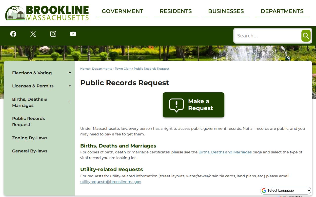 Brookline residents directory public records request information