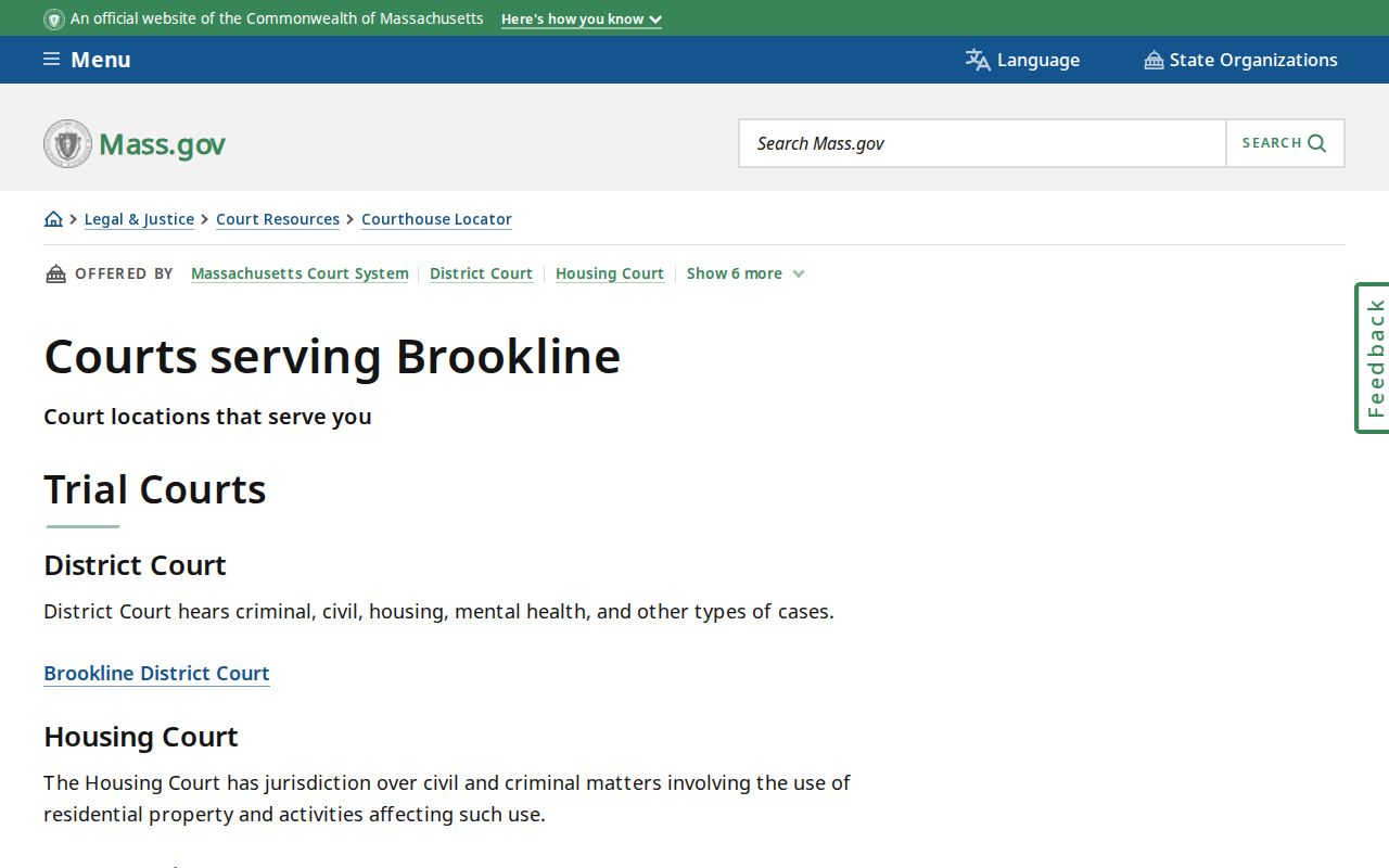 Brookline resident lookup court routing information