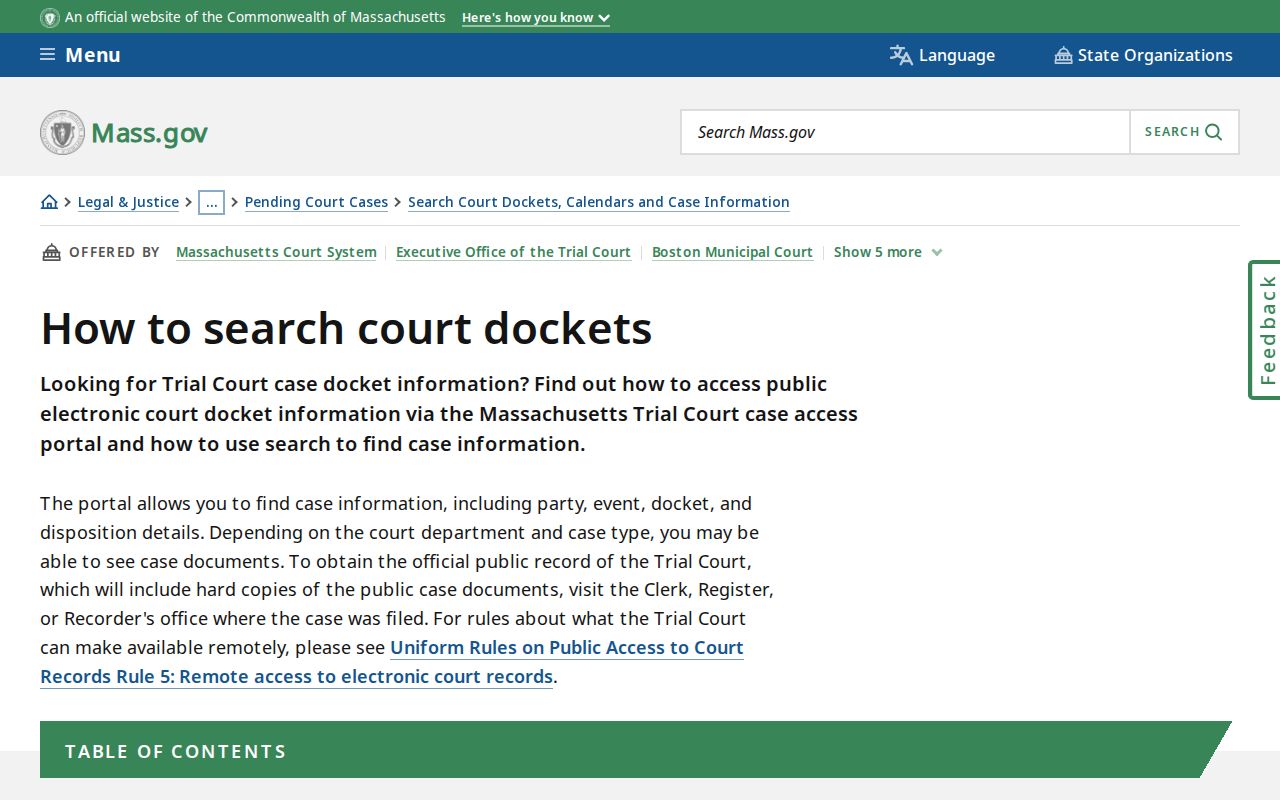 Brookline resident lookup Massachusetts court docket search instructions