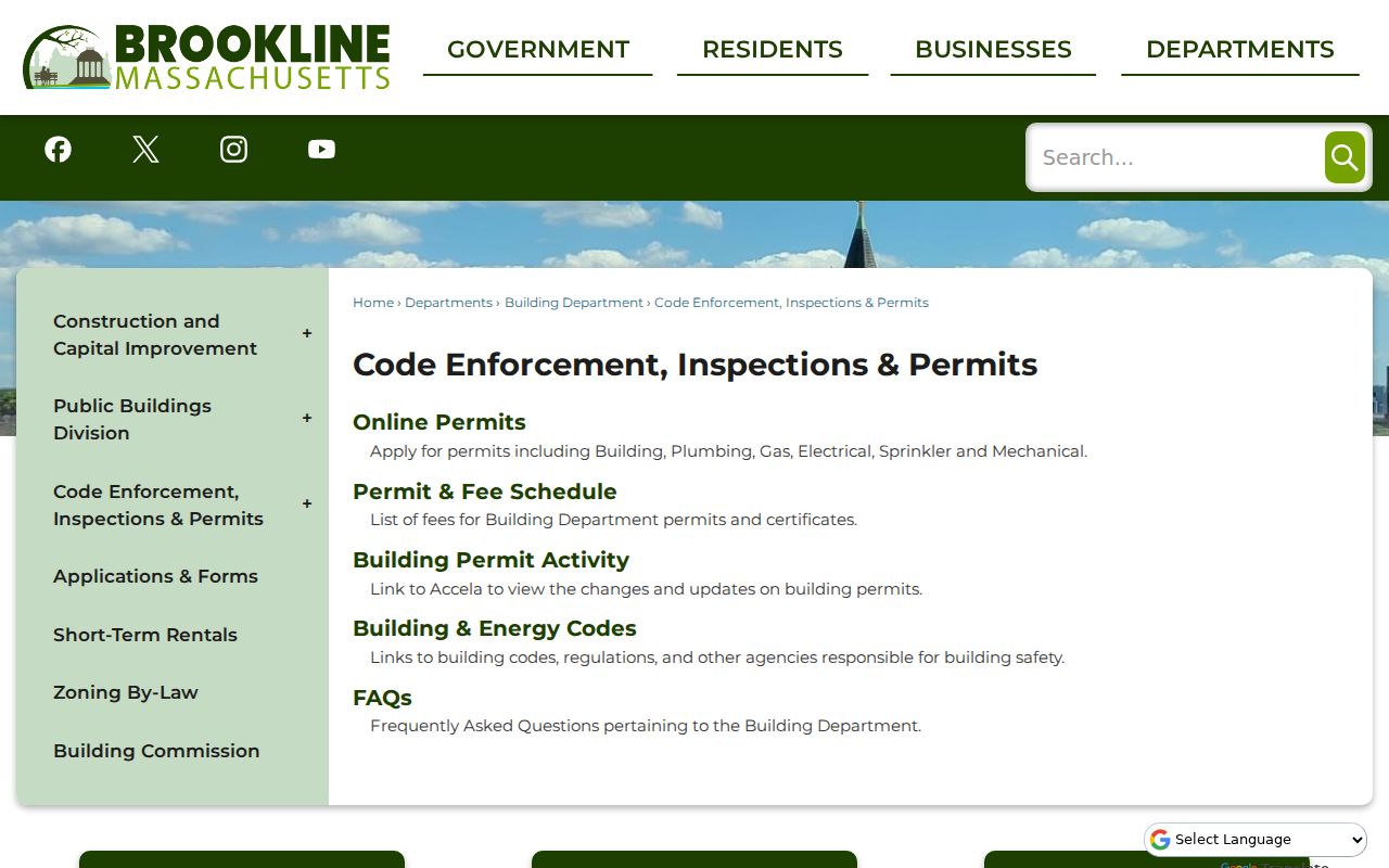 Brookline street directory code enforcement and permit routes